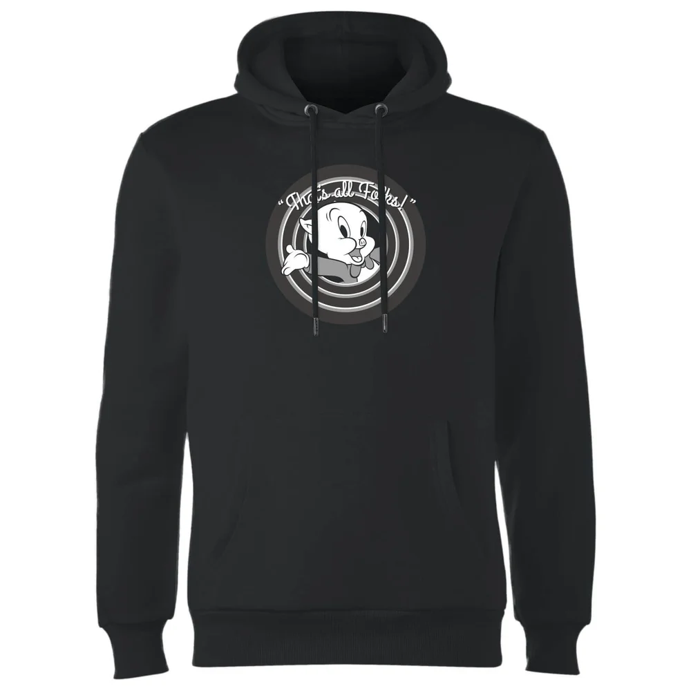Looney Tunes That's All Folks Porky Pig Hoodie - Black - S Image 1