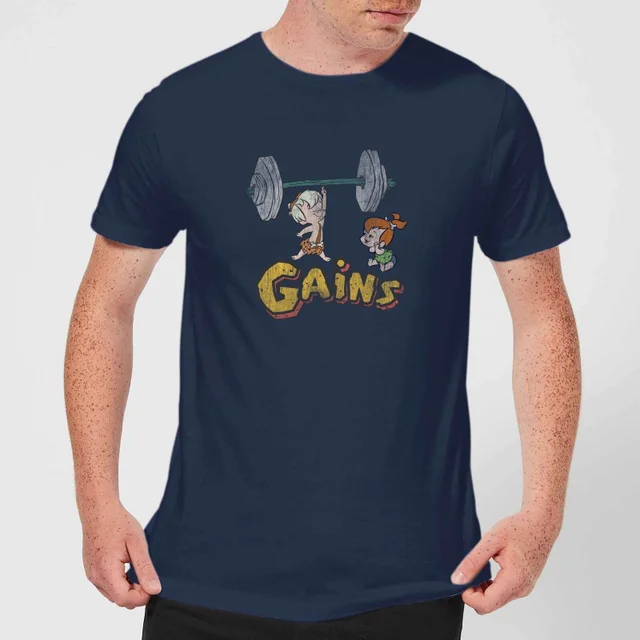 The Flintstones Distressed Bam Bam Gains Men's T-Shirt - Navy