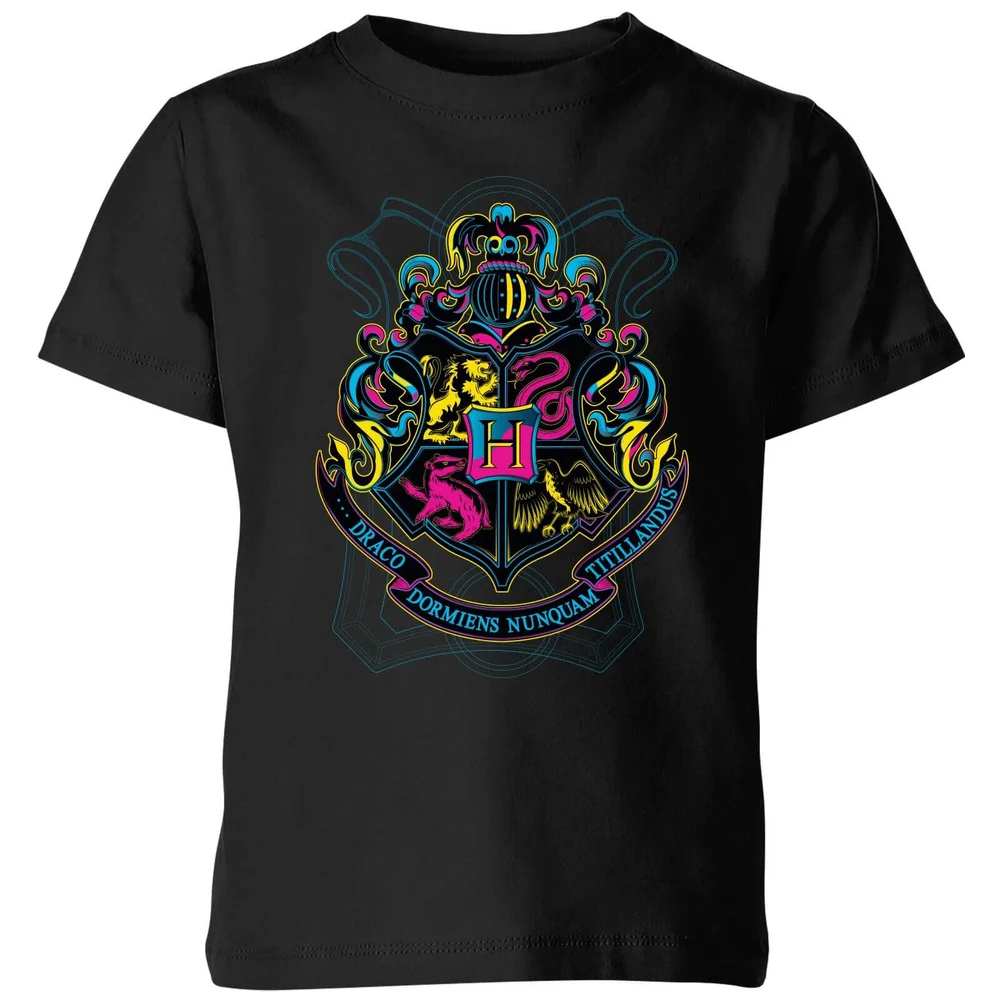 Harry Potter Neon Hogwarts Crest Kids' T-Shirt - Black - 3-4 Years - Black Image 1