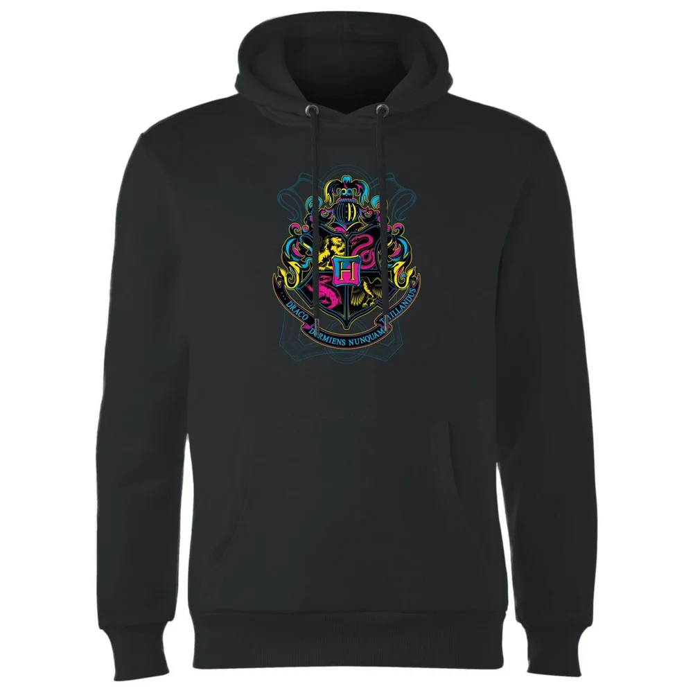Harry Potter Neon Hogwarts Crest Hoodie - Black - S - Black Image 1