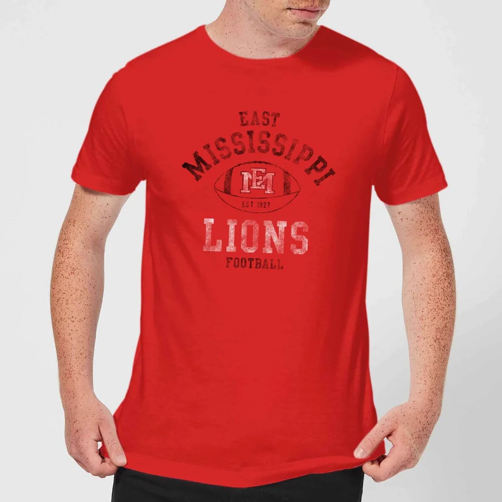 East Mississippi Community College Lions Football Distressed Men's T-Shirt - Red - S Image 1