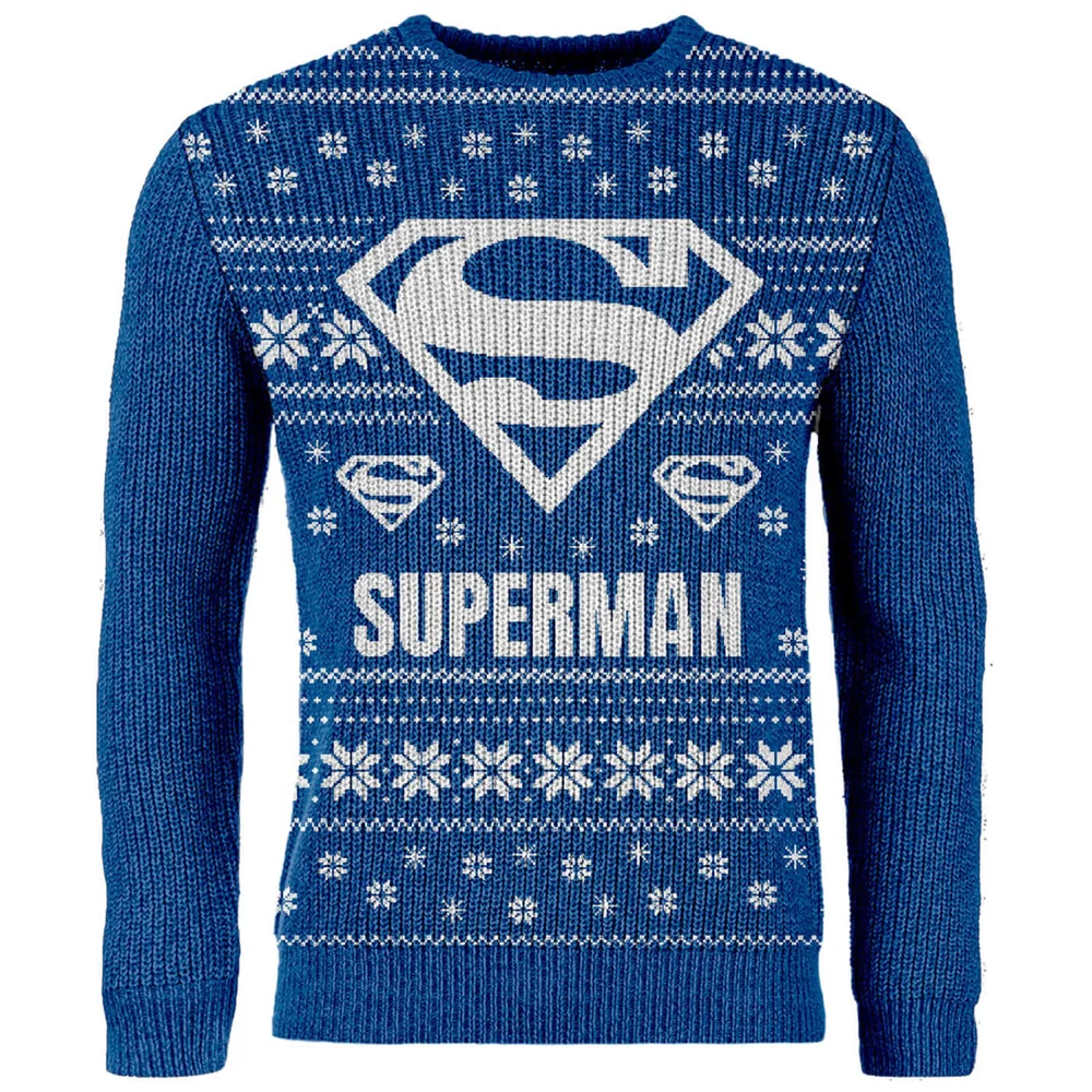 Zavvi Exclusive Superman Knitted Christmas Jumper - Blue - S Image 1