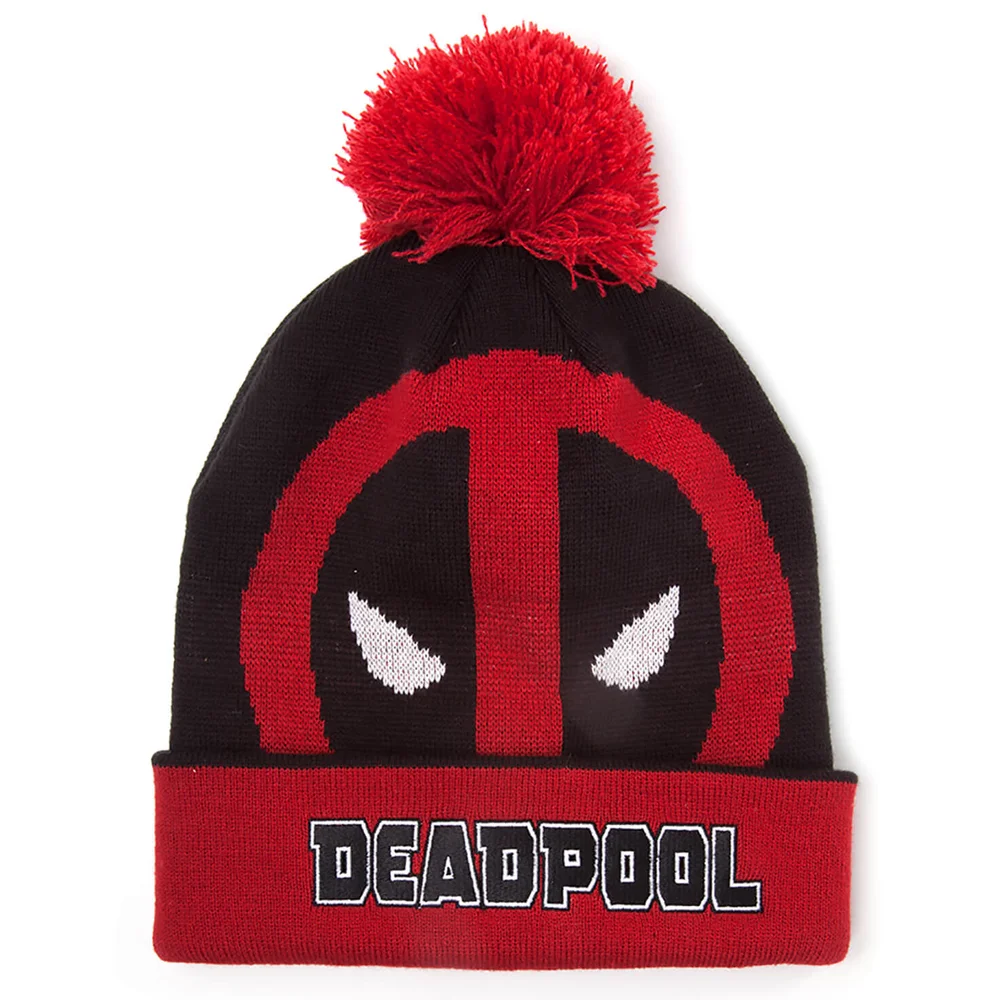 Marvel Deadpool Men's Roll Up Beanie Hat with Pompom - Black Image 1