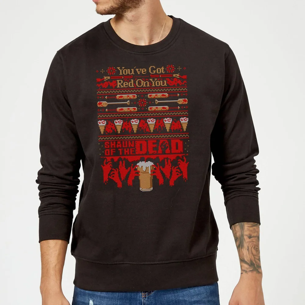 Shaun Of The Dead You've Got Red On You Christmas Jumper - Black - S Image 1