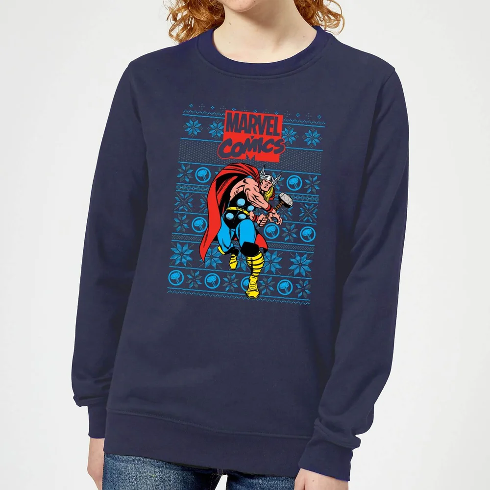 Marvel Avengers Thor Women's Christmas Jumper - Navy - XS Image 1