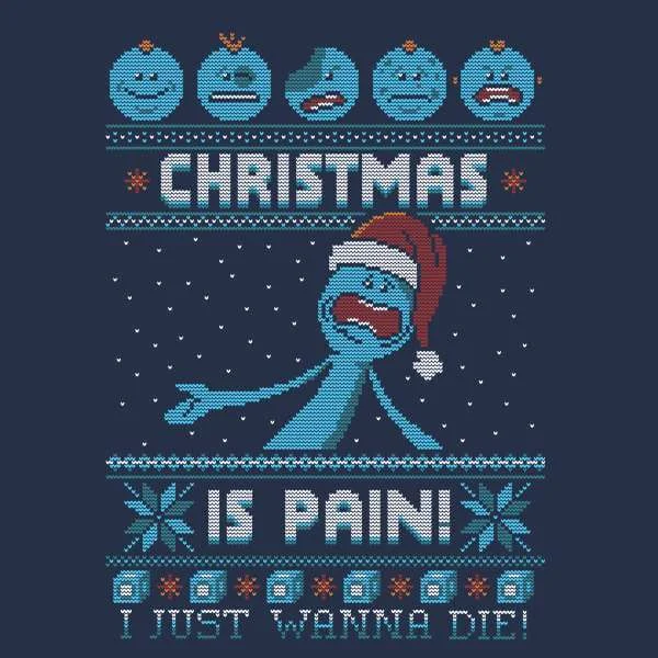 Rick and Morty Mr Meeseeks Pain Men's Christmas T-Shirt - Navy