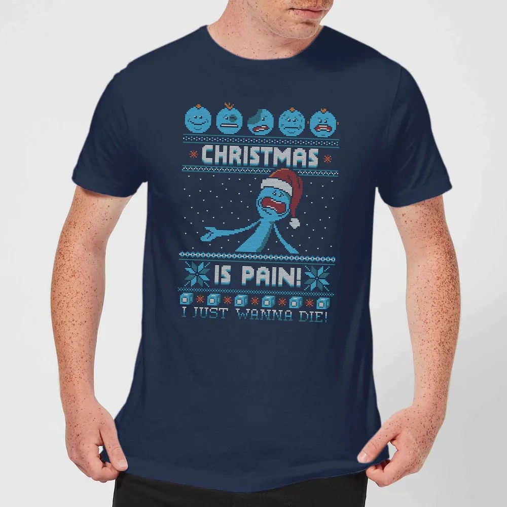 Rick and Morty Mr Meeseeks Pain Men's Christmas T-Shirt - Navy - S Image 1