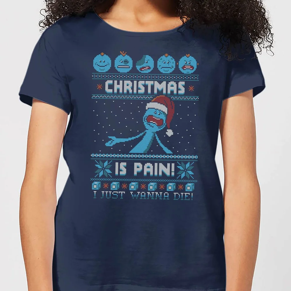 Rick and Morty Mr Meeseeks Pain Women's Christmas T-Shirt - Navy - S Image 1
