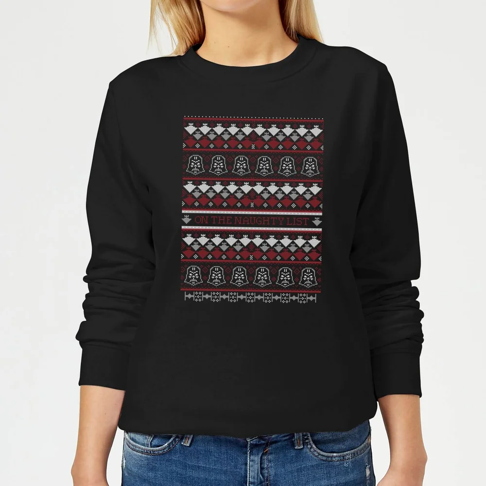 Star Wars On The Naughty List Pattern Women's Christmas Jumper - Black - XS Image 1