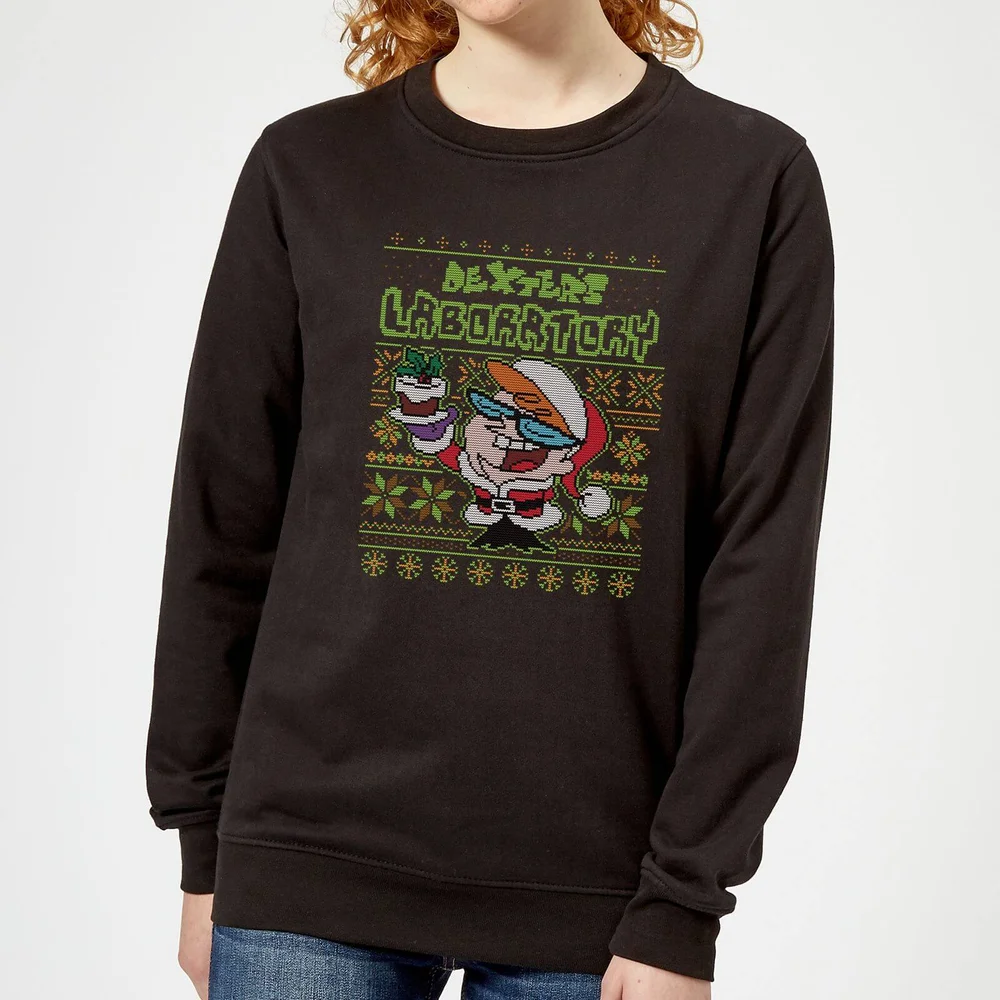 Dexter's Lab Pattern Women's Christmas Jumper - Black - XS Image 1