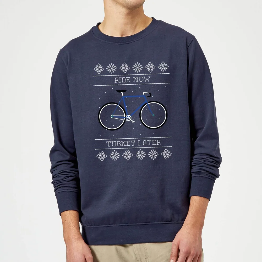 Ride Now, Turkey Later Christmas Jumper - Navy - S Image 1
