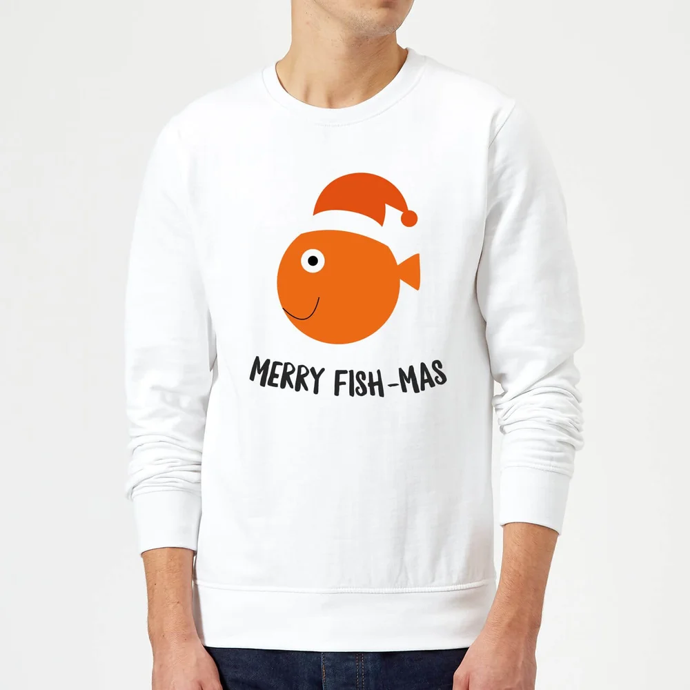 Merry Fish-Mas Christmas Sweatshirt - White - S Image 1