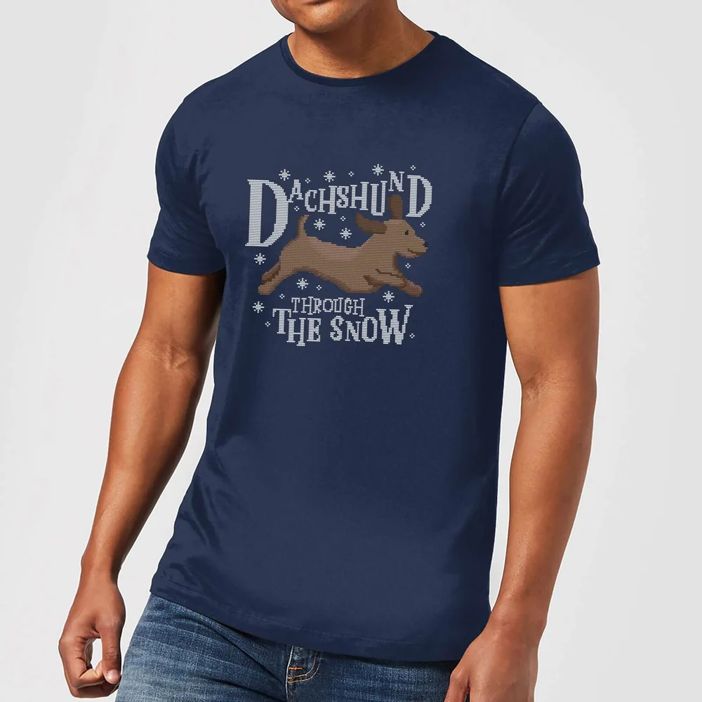 Dachshund Through The Snow Men's Christmas T-Shirt - Navy - S Image 1