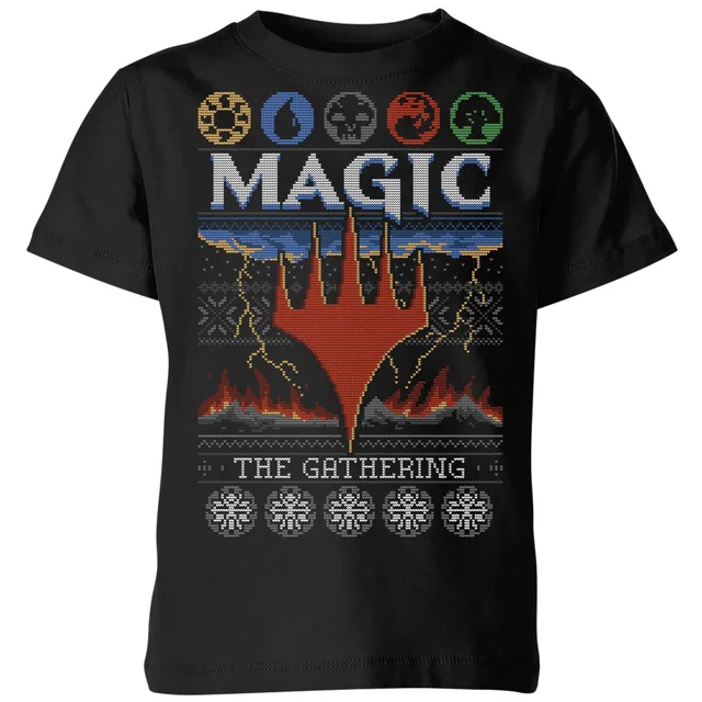 Magic The Gathering Colours Of Magic Knit Kids' Christmas T-Shirt - Black