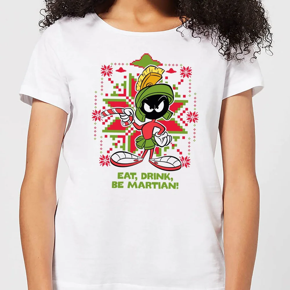 Looney Tunes Eat Drink Be Martian Women's Christmas T-Shirt - White - S Image 1