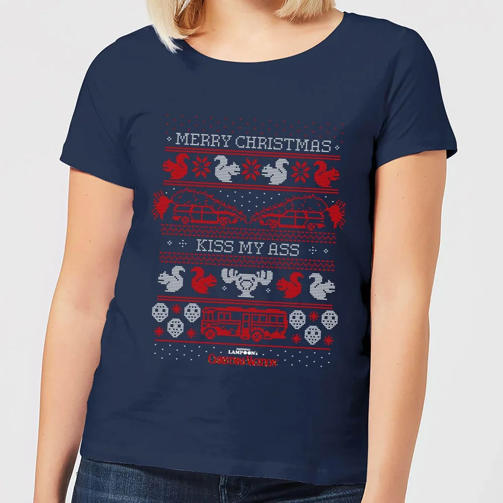 National Lampoon Merry Christmas Knit Women's Christmas T-Shirt - Navy - S Image 1