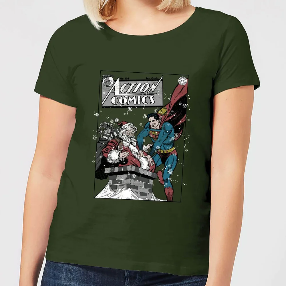 DC Superman Action Comics Women's Christmas T-Shirt - Forest Green - XS Image 1