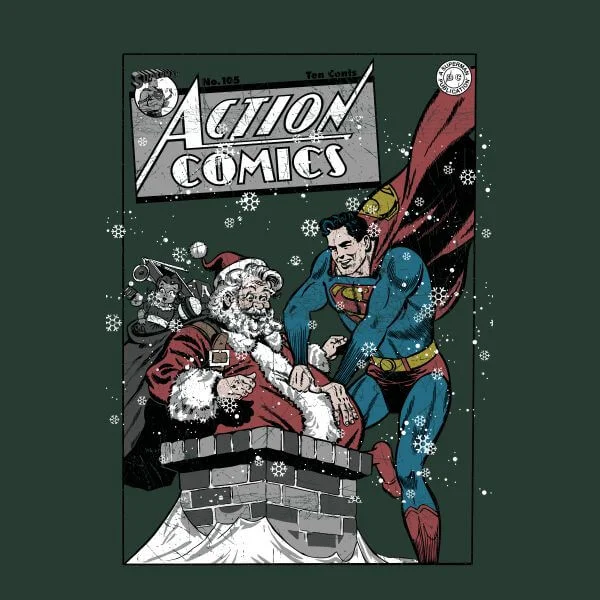 DC Superman Action Comics Women's Christmas T-Shirt - Forest Green