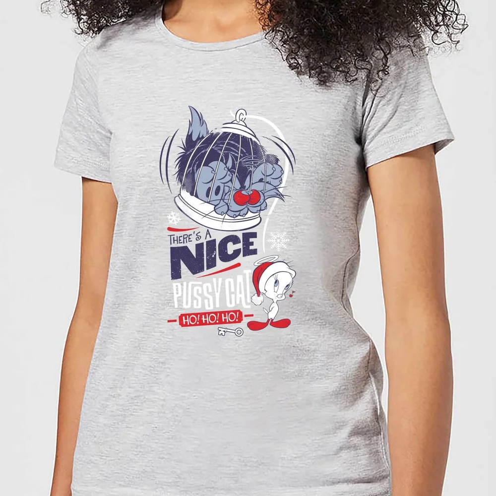 Looney Tunes Tweety Pie Pussy Cat Women's Christmas T-Shirt - Grey - XS Image 1