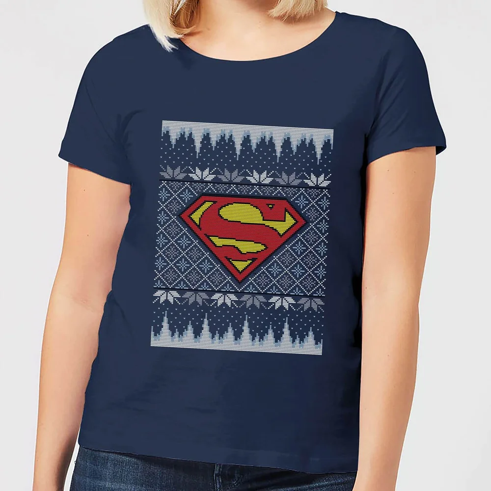 DC Superman Knit Women's Christmas T-Shirt - Navy - XS Image 1