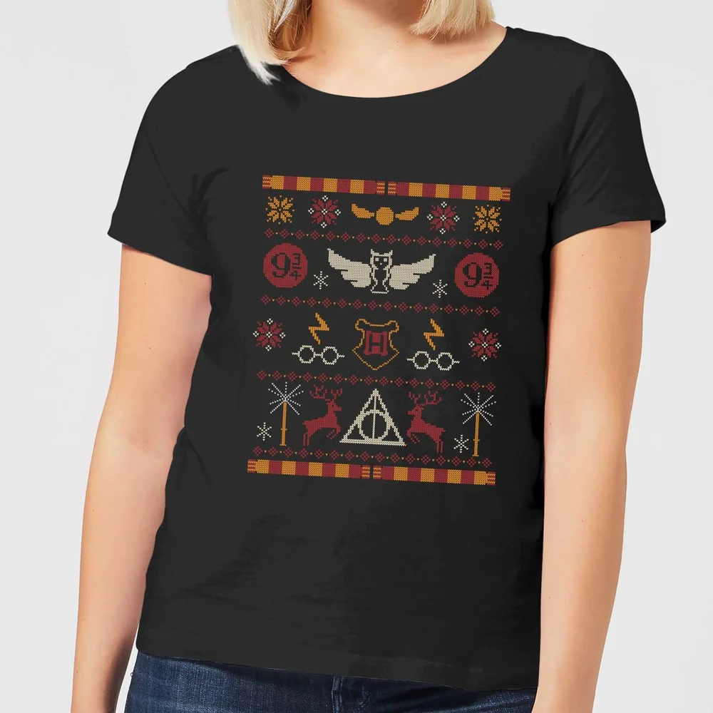 Harry Potter Knit Women's Christmas T-Shirt - Black - S Image 1