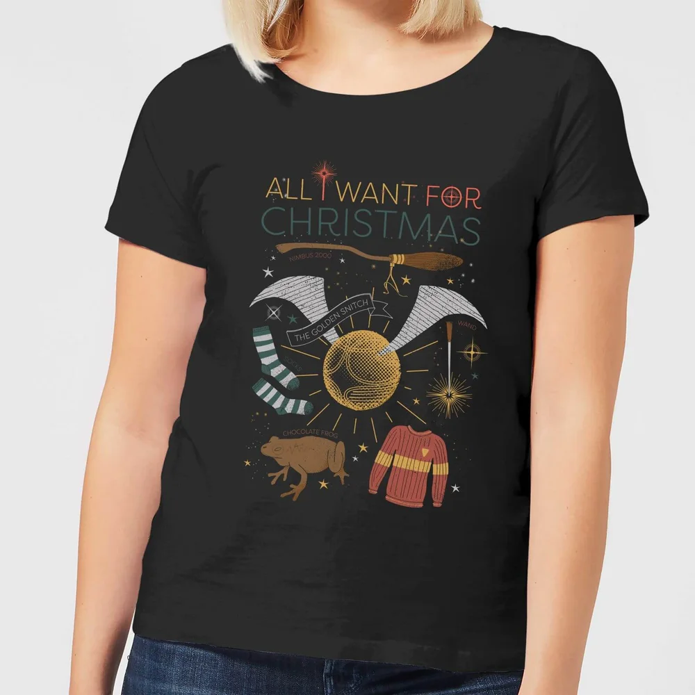 Harry Potter All I Want Women's Christmas T-Shirt - Black - XS Image 1