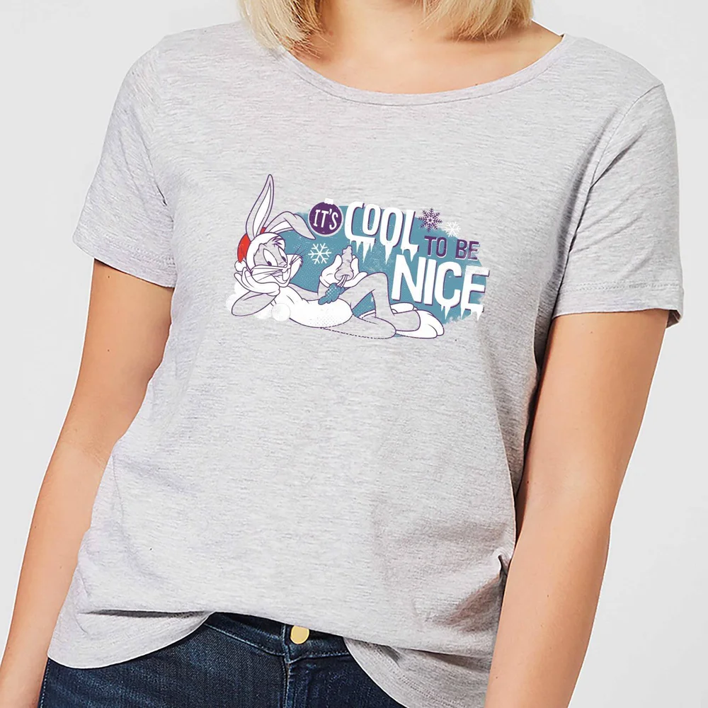 Looney Tunes Its Cool To Be Nice Women's Christmas T-Shirt - Grey - XS Image 1