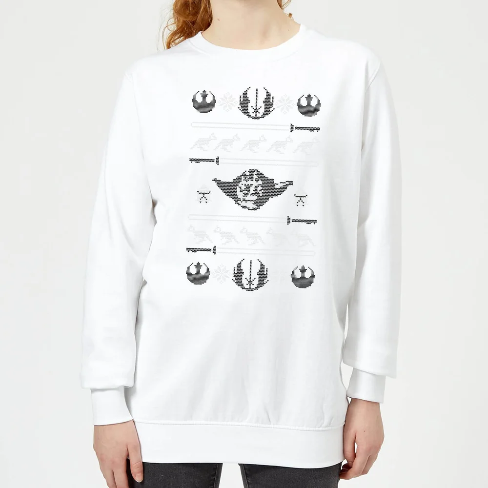 Star Wars Yoda Sabre Knit Women's Christmas Jumper - White - XS Image 1