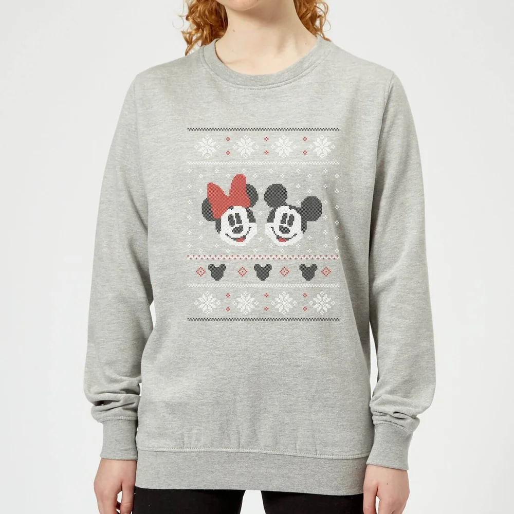 Disney Mickey and Minnie Women's Christmas Sweatshirt - Grey - 3XL Image 1