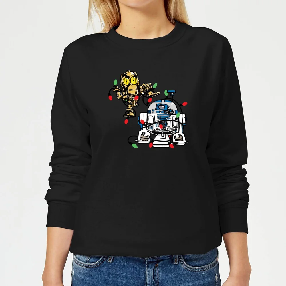 Star Wars Tangled Fairy Lights Droids Women's Christmas Jumper - Black - XS Image 1