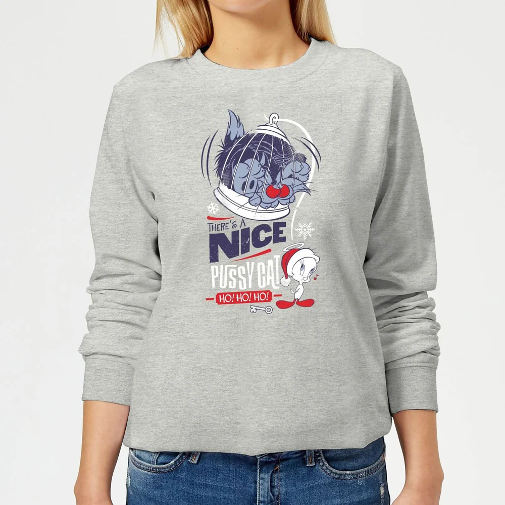 Looney Tunes Tweety Pie Pussy Cat Women's Christmas Sweatshirt - Grey - 3XL - Grey Image 1