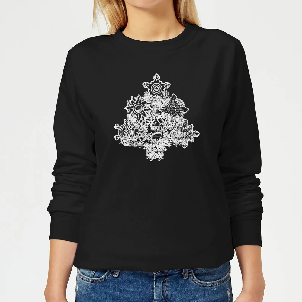 Marvel Shields Snowflakes Women's Christmas Jumper - Black - XS Image 1