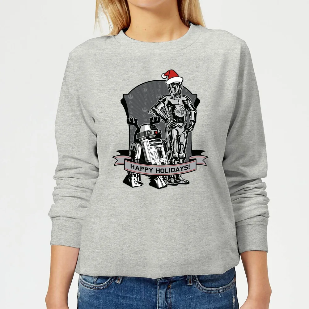 Star Wars Happy Holidays Droids Women's Christmas Sweatshirt - Grey - 3XL Image 1