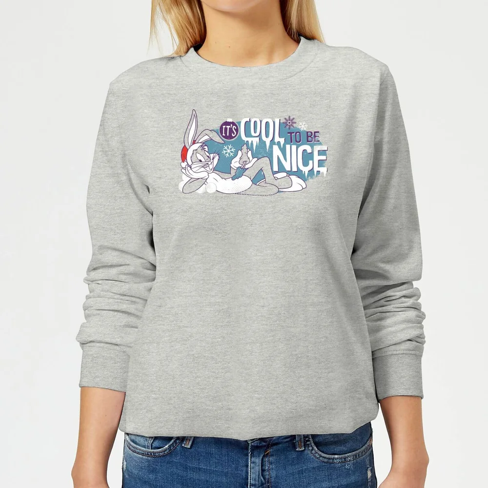 Looney Tunes Its Cool To Be Nice Women's Christmas Sweatshirt - Grey - 3XL - Grey Image 1