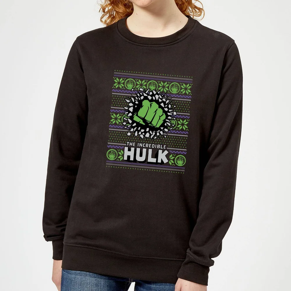 Marvel Hulk Punch Women's Christmas Jumper - Black - XS Image 1