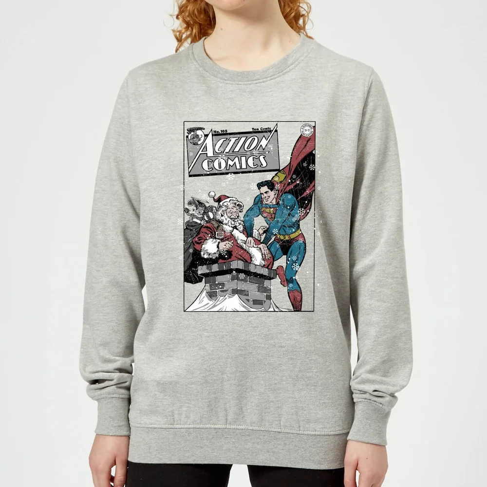 DC Superman Action Comics Women's Christmas Sweatshirt - Grey - 3XL - Grey Image 1