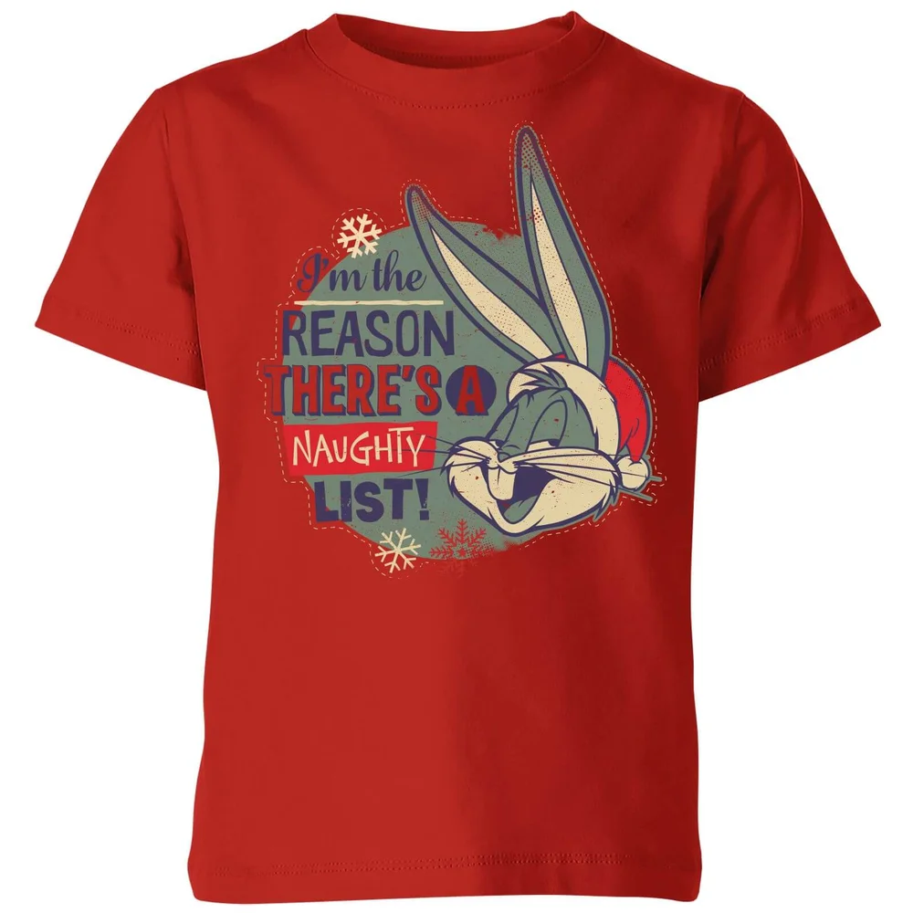 Looney Tunes I'm The Reason There Is A Naughty List Kids' Christmas T-Shirt - Red - 3-4 Years Image 1