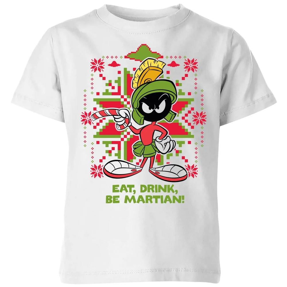 Looney Tunes Eat Drink Be Martian Kids' Christmas T-Shirt - White - 3-4 Years Image 1