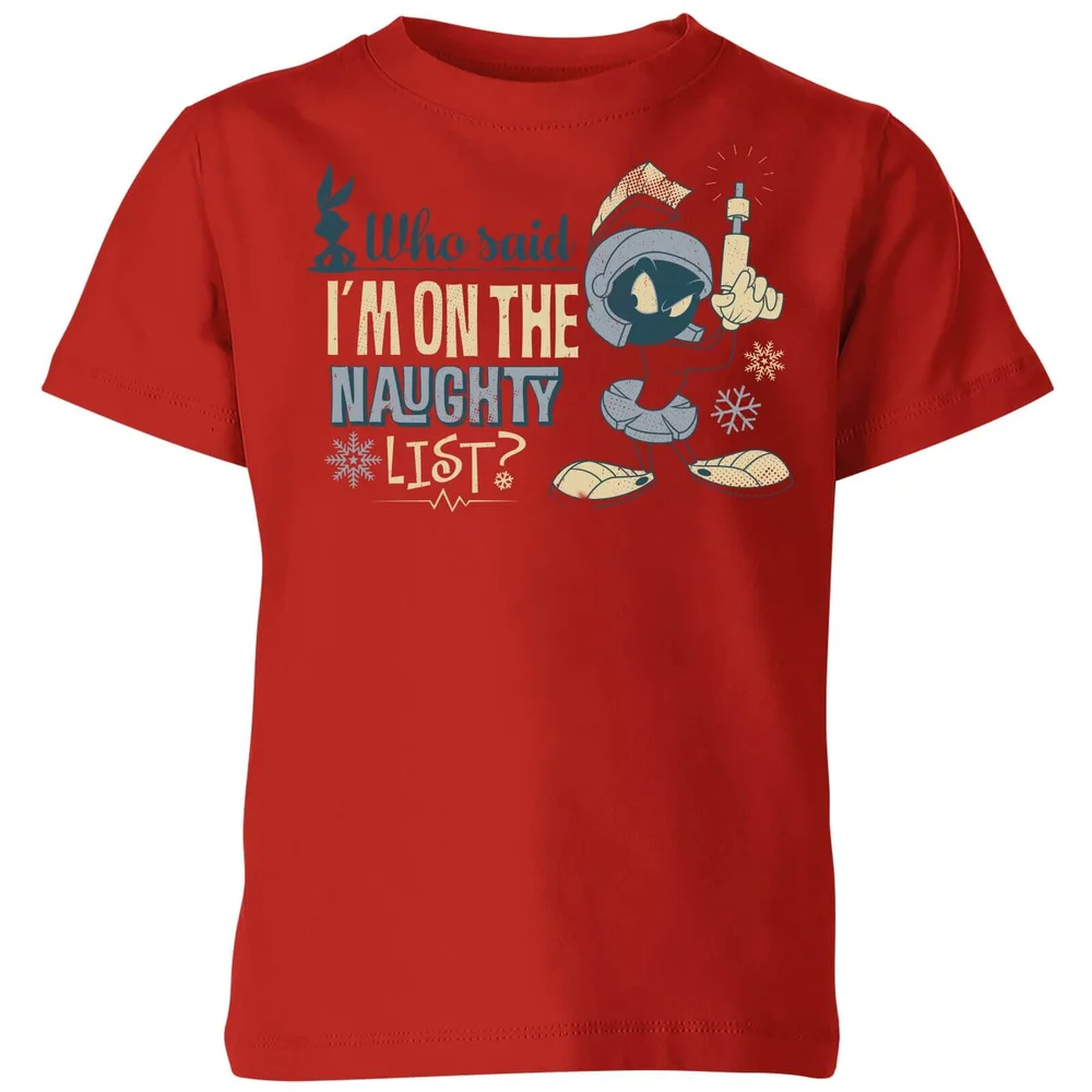 Looney Tunes Martian Who Said Im On The Naughty List Kids' Christmas T-Shirt - Red - 3-4 Years Image 1