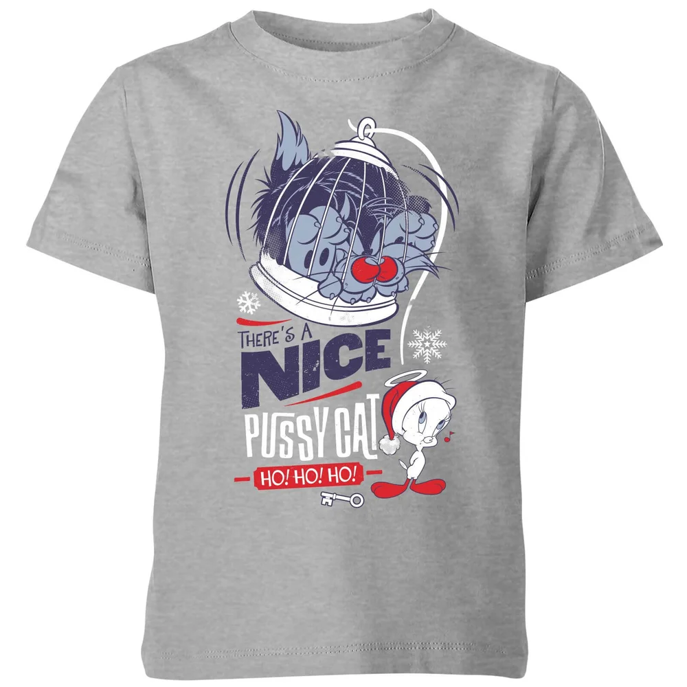 Looney Tunes Tweety Pie Pussy Cat Kids' Christmas T-Shirt - Grey - 3-4 Years Image 1