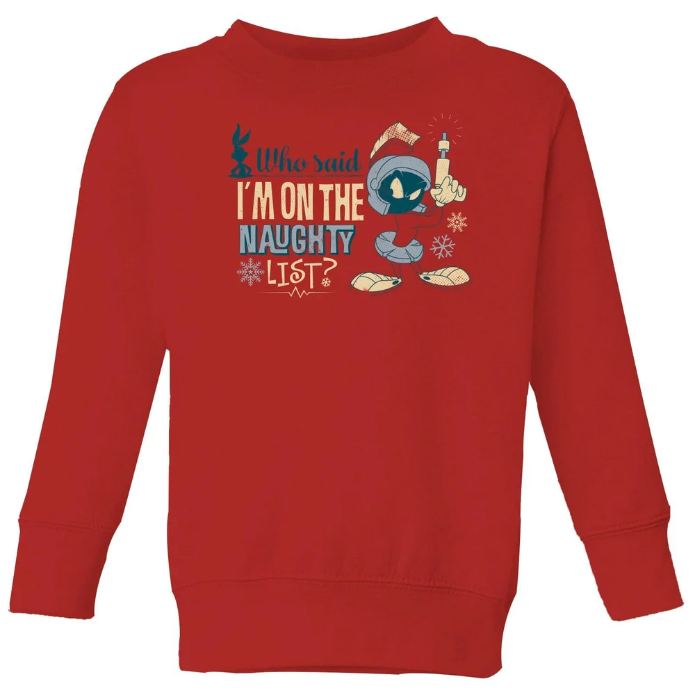Looney Tunes Martian Who Said Im On The Naughty List Kids' Christmas Jumper - Red - 7-8 Years Image 1