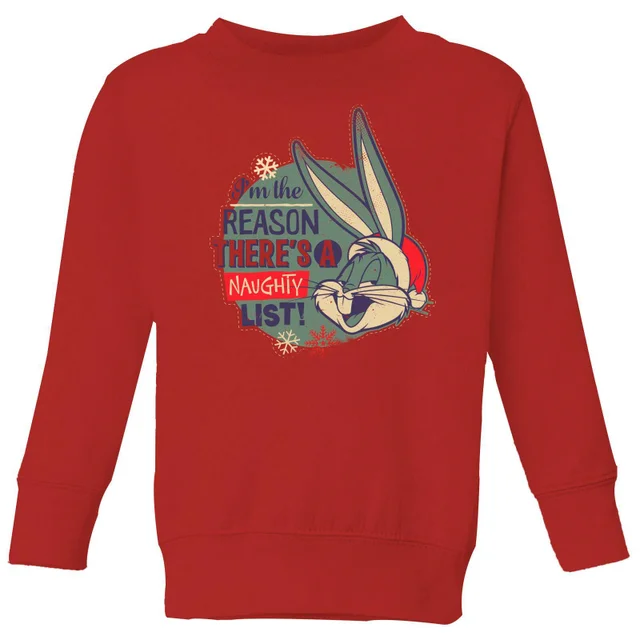 Looney Tunes I'm The Reason There Is A Naughty List Kids' Christmas Jumper - Red