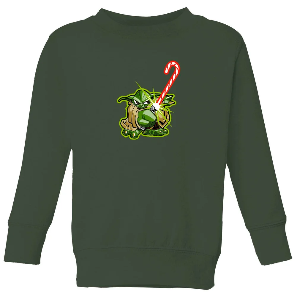 Star Wars Candy Cane Yoda Kids' Christmas Jumper - Forest Green - 3-4 Years Image 1