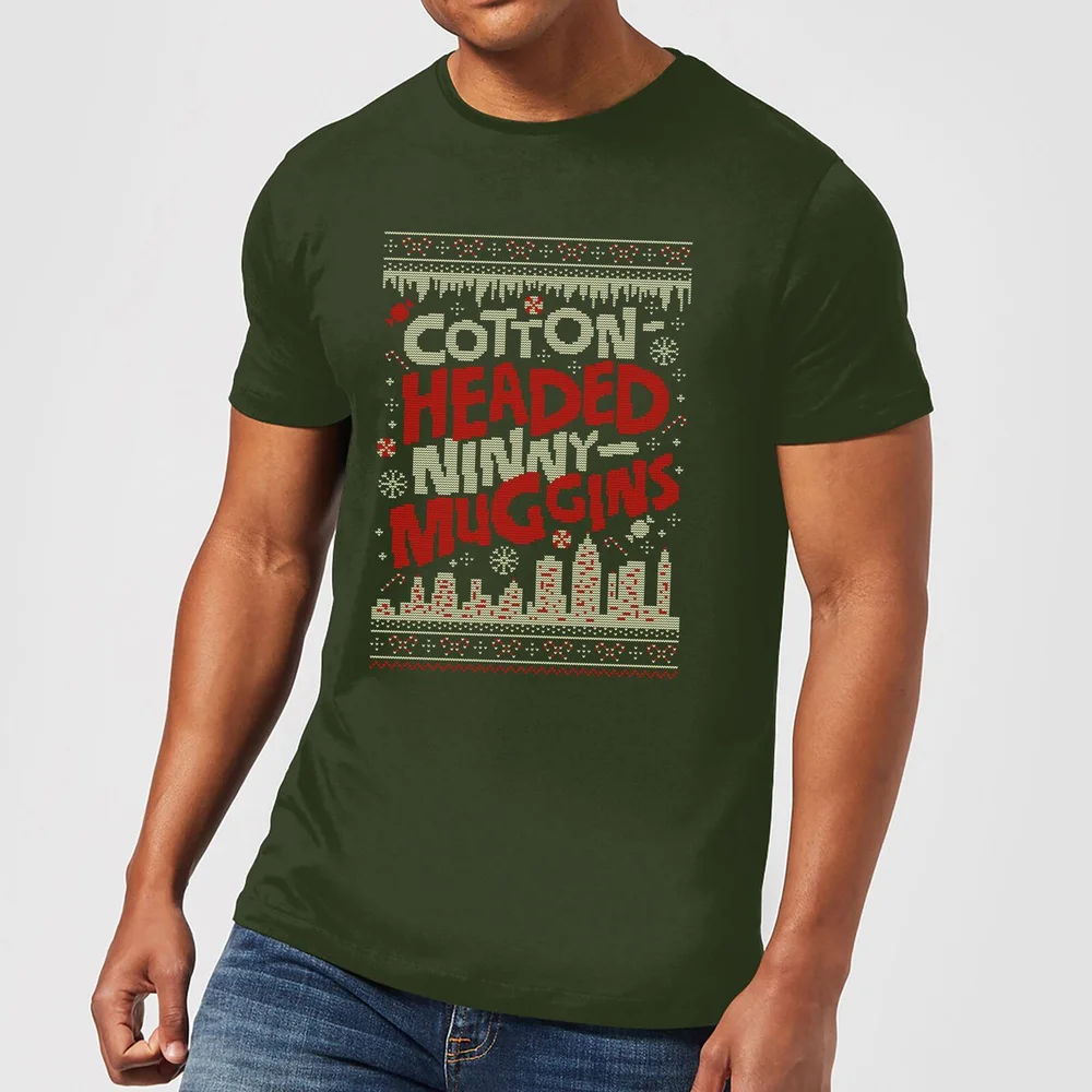 Elf Cotton-Headed-Ninny-Muggins Knit Men's Christmas T-Shirt - Forest Green - S Image 1