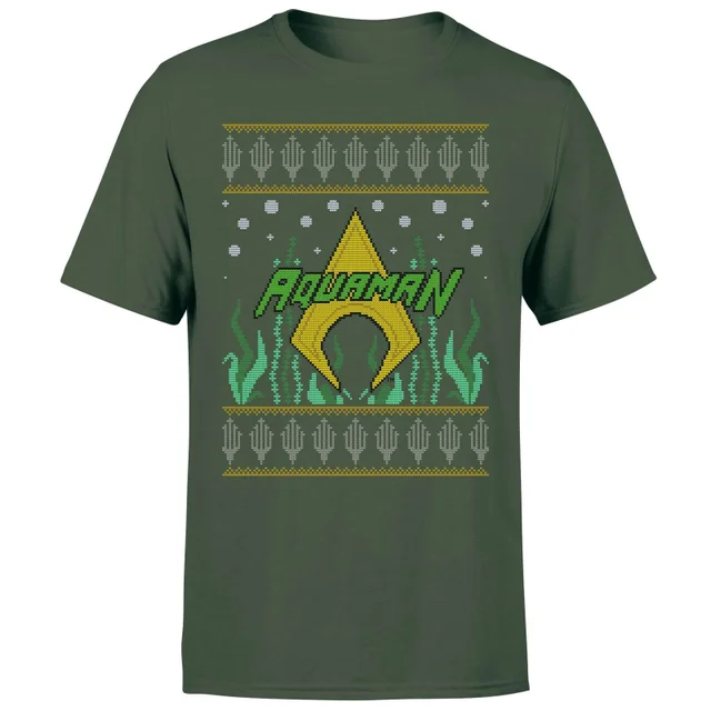 DC Aquaman Knit Men's Christmas T-Shirt - Forest Green