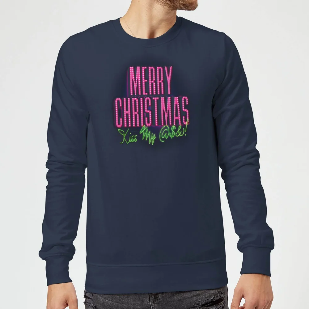 National Lampoon Merry Christmas (Kiss My @$$) Christmas Jumper - Navy - S Image 1