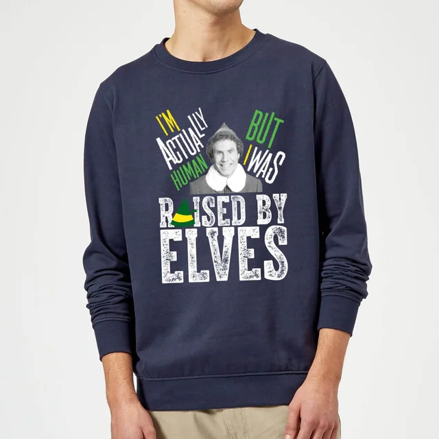 Elf Raised By Elves Christmas Jumper - Navy