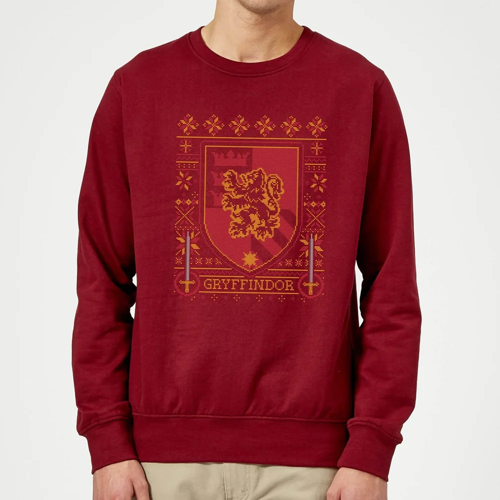 Harry Potter Gryffindor Crest Christmas Jumper - Burgundy - S Image 1