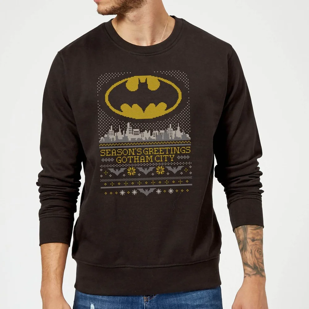 DC Comics Batman Seasons Greetings From Gotham Christmas Sweatshirt - Black - S Image 1