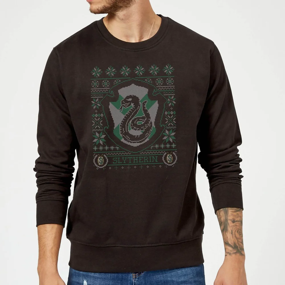 Harry Potter Slytherin Crest Christmas Jumper - Black - S Image 1